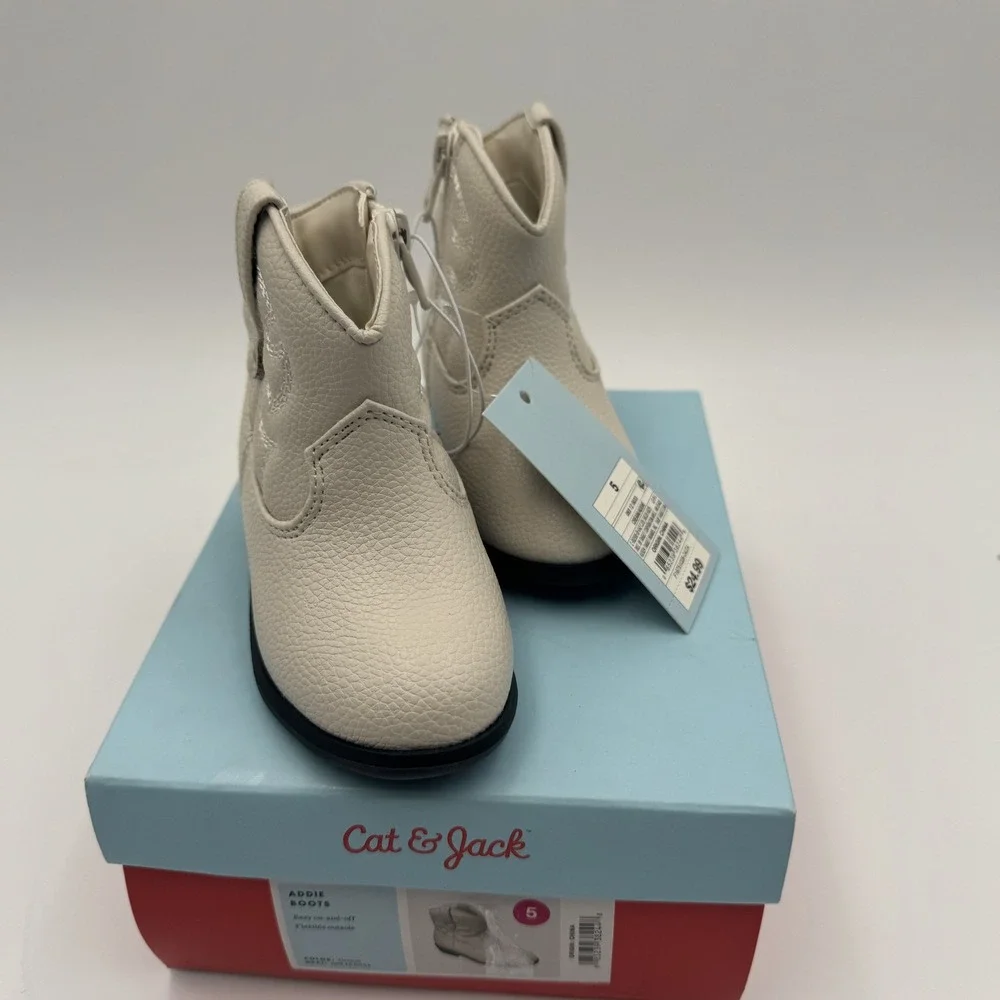 Cat & Jack Addie Western Boots Toddler Girls 5 Cream NWT